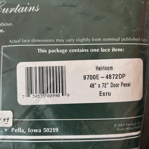 Single panel of Heritage Lace Door Panel style Heirloom 48” x 72” in Ecru - Picture 6 of 6